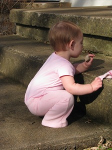 Here is Selah exploring outside. We had a 70 degree day the other weekend which was a really nice treat!